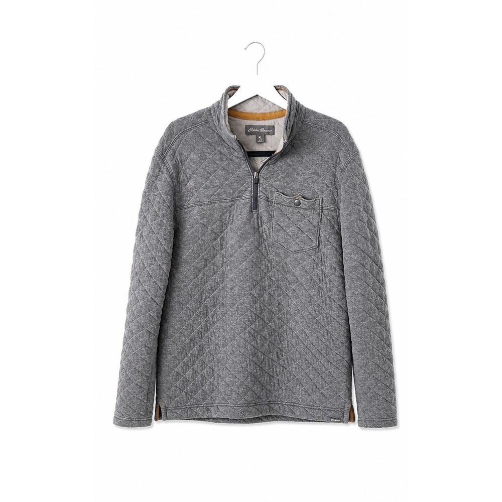 Eddie Bauer Quilted Pullover Sweatshirt Men’s Medium Gray Quarter Zip Mock Neck